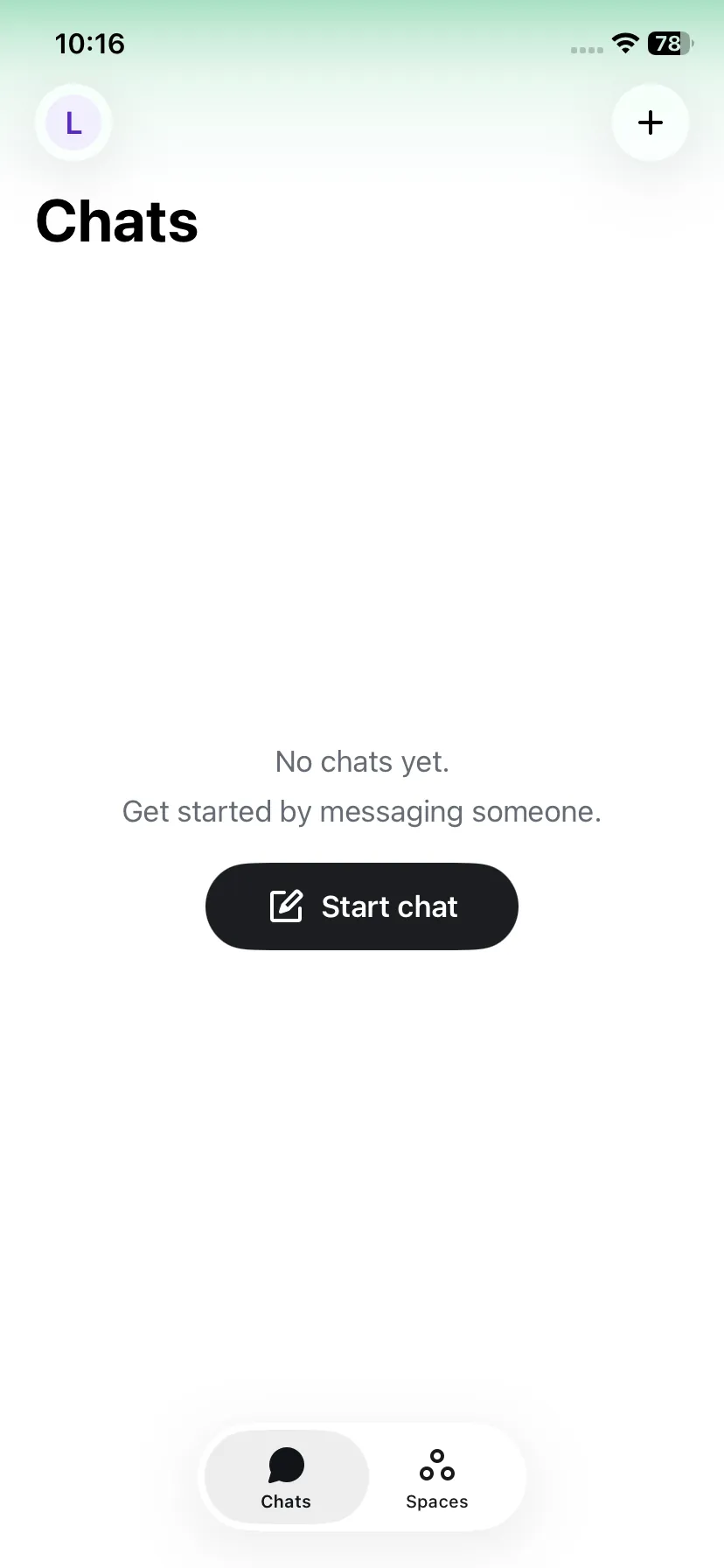 Chats screen with the Start chat button