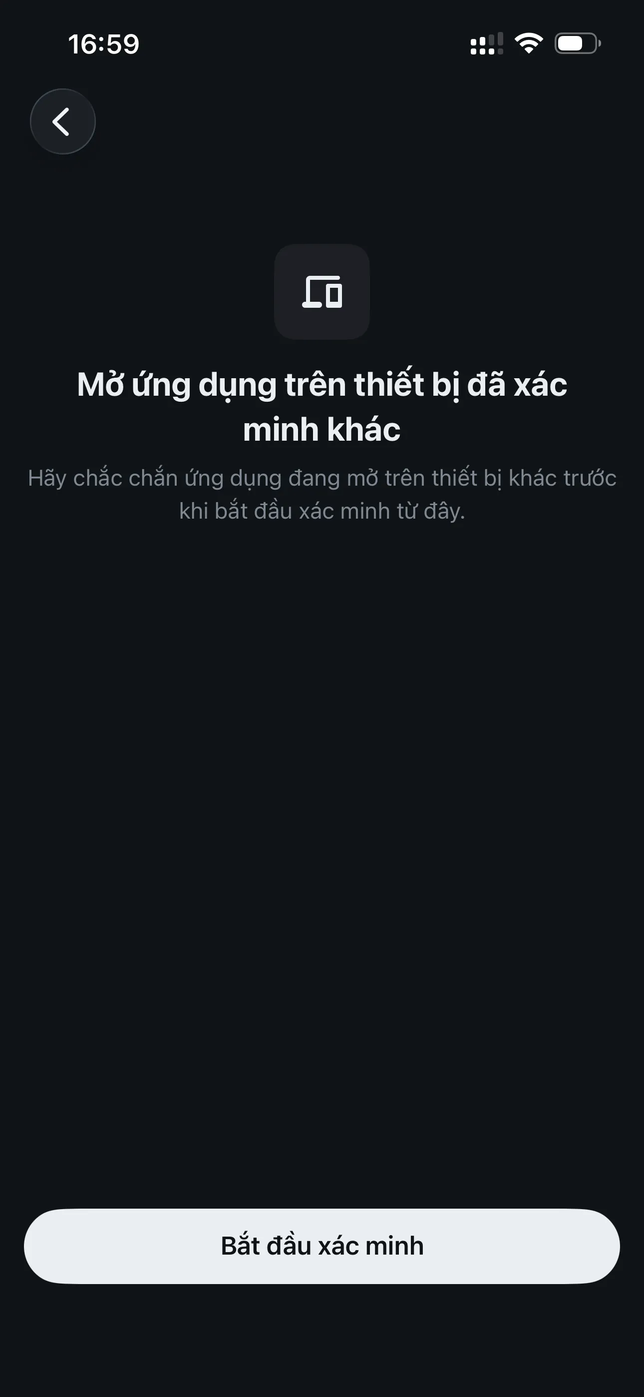 Screen prompting to open the app on another verified device